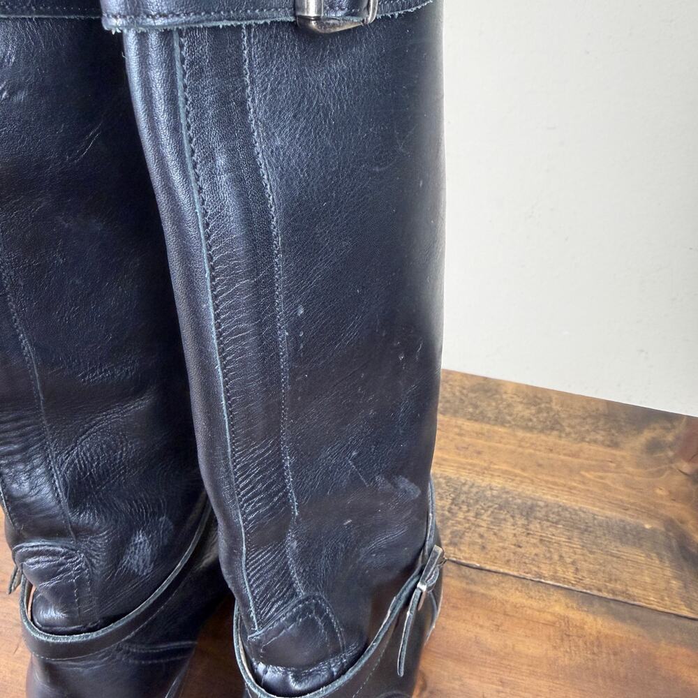 Frye Dorado Black Leather Tall Riding Boots Women's 8 Knee High Buckle 77560 - Picture 6 of 13